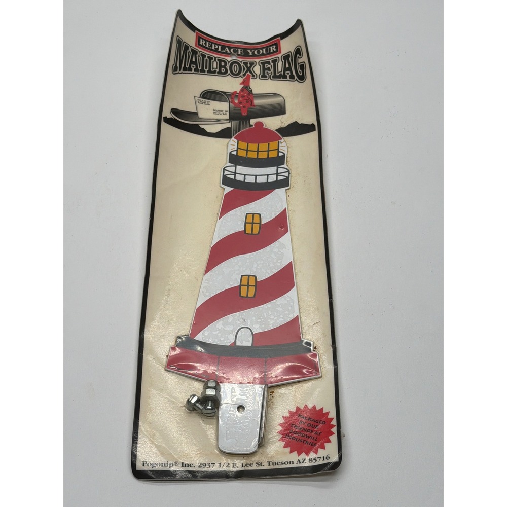 Vintage Pogonip Lighthouse Mailbox Flag Red White Striped Steel Elissa Fazio USA